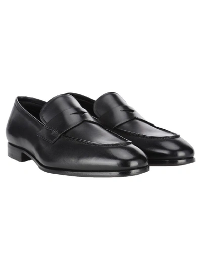 Shop Prada Leather Loafers In Black