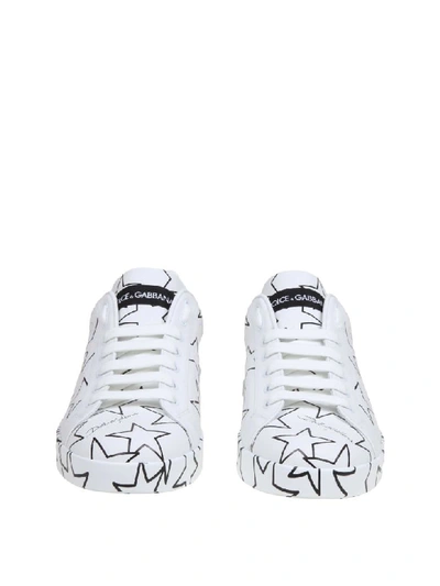 Shop Dolce & Gabbana Sneakers Portofino In White Leather With Print In Cream