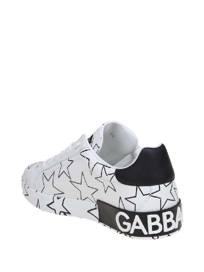 Shop Dolce & Gabbana Sneakers Portofino In White Leather With Print In Cream