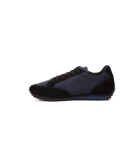 Shop Versace Jeans Couture Black Suede & Blue Fabric Sneakers With Logo Label In Black/blue