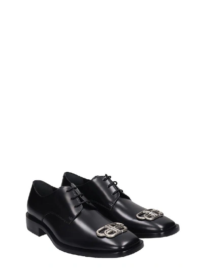 Shop Balenciaga Rib Bb Lace Up Shoes In Black Leather