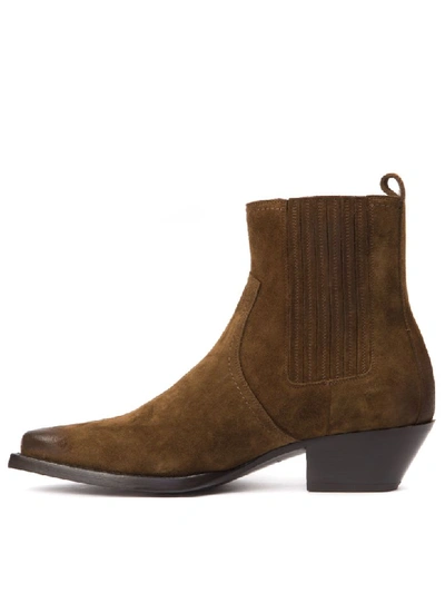Shop Saint Laurent Brown Cowboy Ankle Boots In Suede