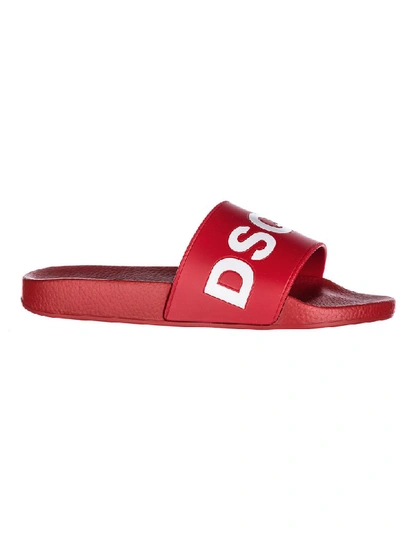 Dsquared2 Textured Logo Print Slides In Rosso - Bianco
