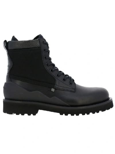 Shop Woolrich Ankle Boots In Leather And Neoprene With Trekking Laces In Black