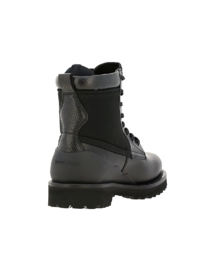 Shop Woolrich Ankle Boots In Leather And Neoprene With Trekking Laces In Black