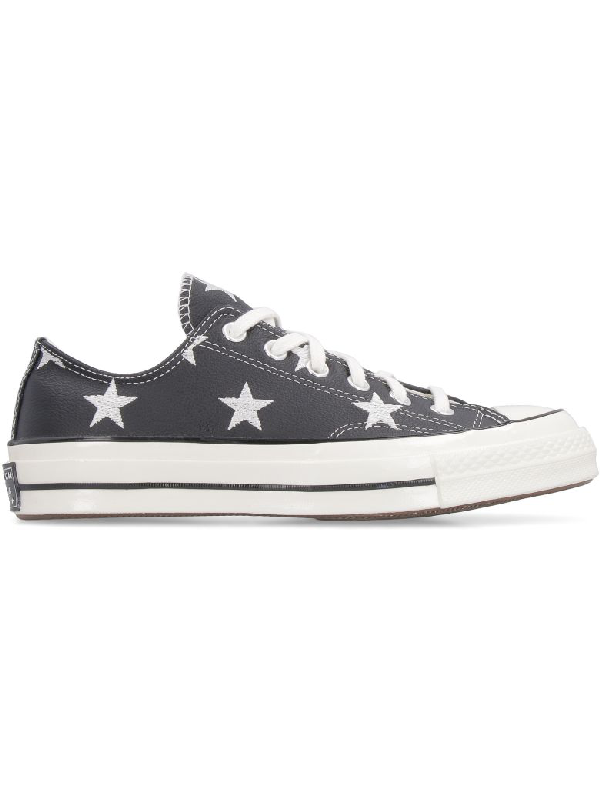 converse chuck 70 low black leather trainers with embroidered stars