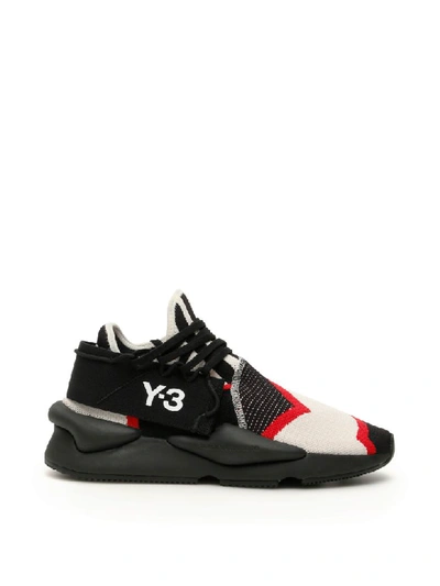 Shop Y-3 Knit Kaiwa Sneakers In Off White Black Red (white)