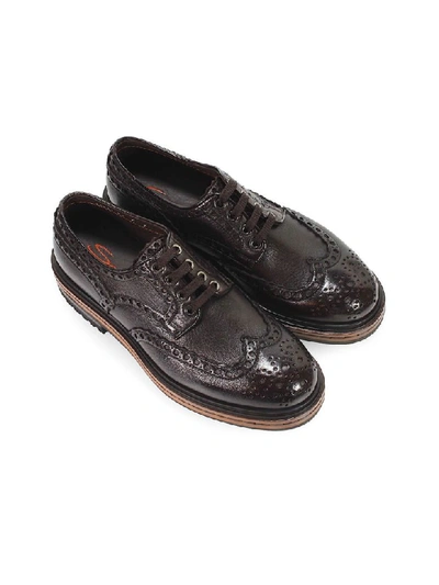 Shop Santoni Dark Brown Leather Derby Lace Up In T.moro (brown)