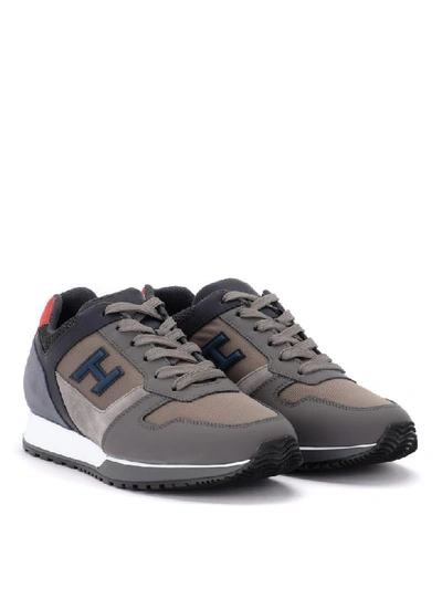 Shop Hogan Model H321 Sneaker In Gray And Blue Leather And Technical Fabric In Rosso