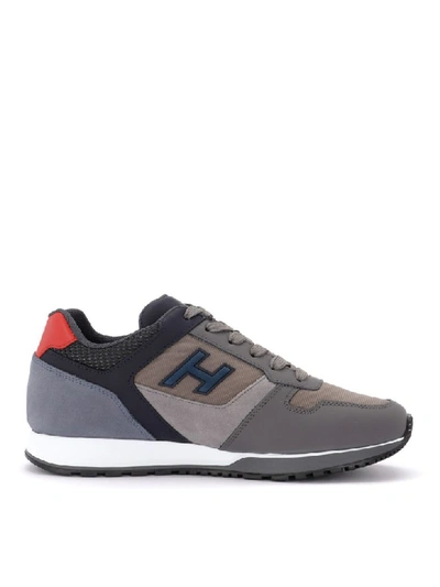 Shop Hogan Model H321 Sneaker In Gray And Blue Leather And Technical Fabric In Rosso