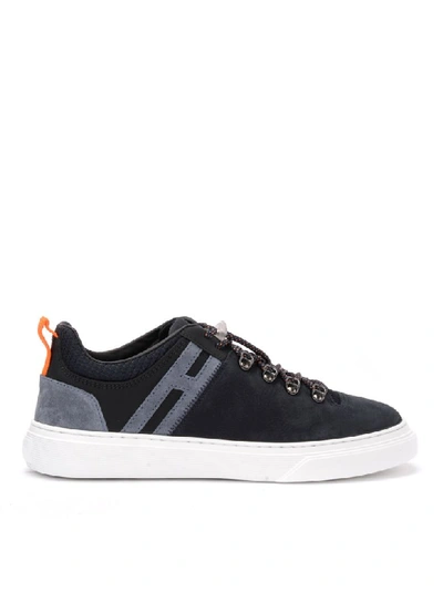 Shop Hogan Sneaker H365 Model In Blue Nubuck With Trekking Lacing In Nero