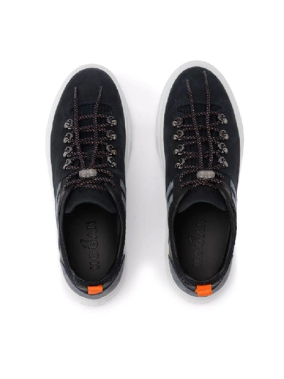 Shop Hogan Sneaker H365 Model In Blue Nubuck With Trekking Lacing In Nero