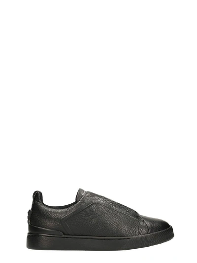 Shop Ermenegildo Zegna Slip On Triple Sneakers In Black Leather