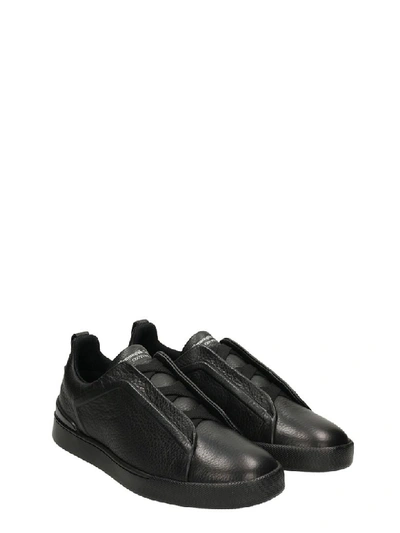 Shop Ermenegildo Zegna Slip On Triple Sneakers In Black Leather