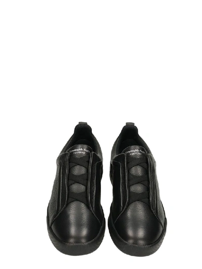 Shop Ermenegildo Zegna Slip On Triple Sneakers In Black Leather