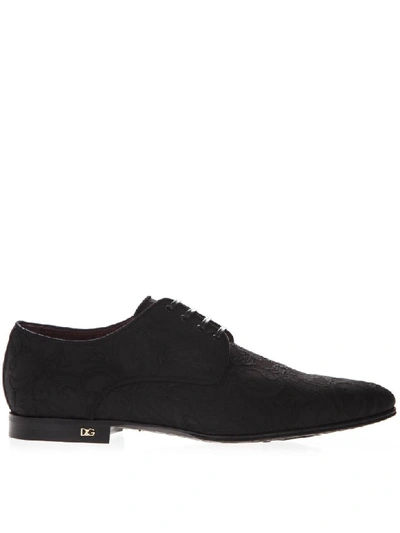 Shop Dolce & Gabbana Black Brocade Fabric Derby Shoes