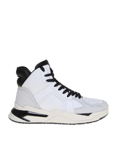 Shop Balmain B-ball Sneakers In White Color Leather In White/black