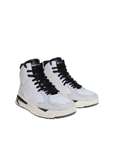 Shop Balmain B-ball Sneakers In White Color Leather In White/black