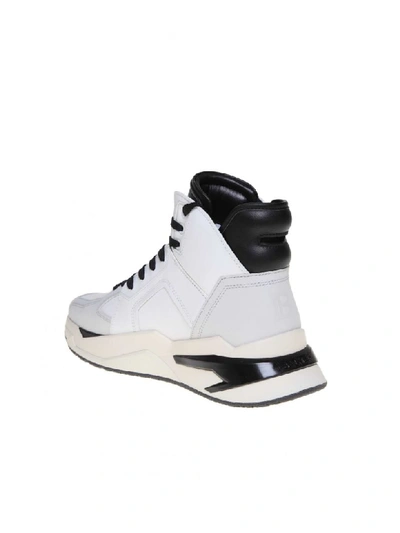 Shop Balmain B-ball Sneakers In White Color Leather In White/black