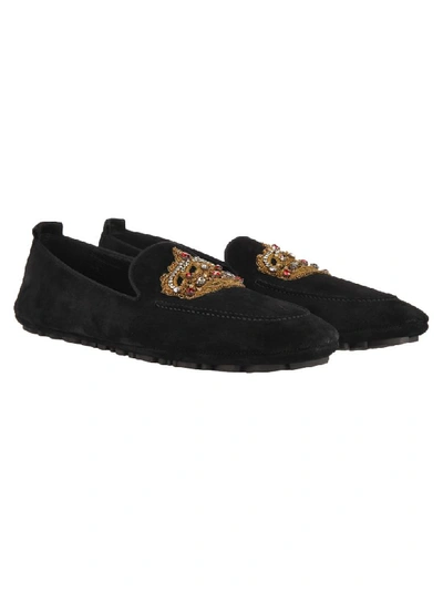 Shop Dolce & Gabbana Embroidered Slippers In Black
