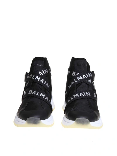 Shop Balmain B-troop Sneakers In Stretch Fabric In Black/red