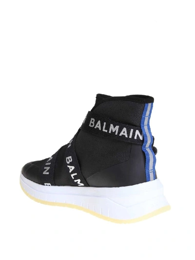 Shop Balmain B-troop Sneakers In Stretch Fabric In Black/red