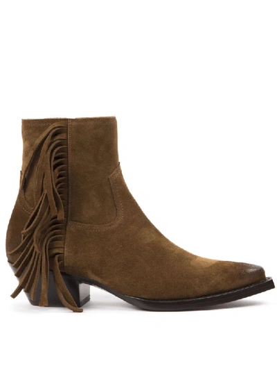 Shop Saint Laurent Lukas Ankle Boots In Camel Suede In Land