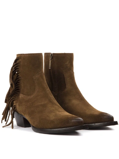 Shop Saint Laurent Lukas Ankle Boots In Camel Suede In Land