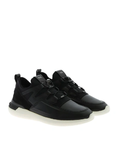 Tods Black Suede and Fabric Velcro Strap Sneakers, Brand Size 11 ( US Size 12 ) in Black/Light