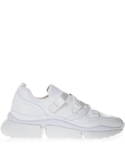 Shop Chloé Sonnie White Leather & Suede Sneakers