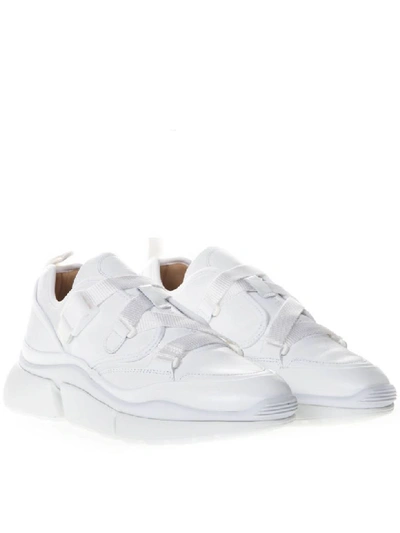 Shop Chloé Sonnie White Leather & Suede Sneakers