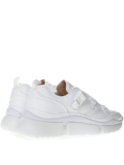 Shop Chloé Sonnie White Leather & Suede Sneakers