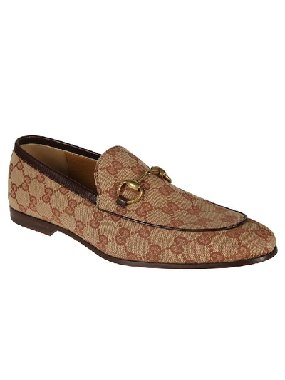 Shop Gucci Monogram Loafers In Beige/brown