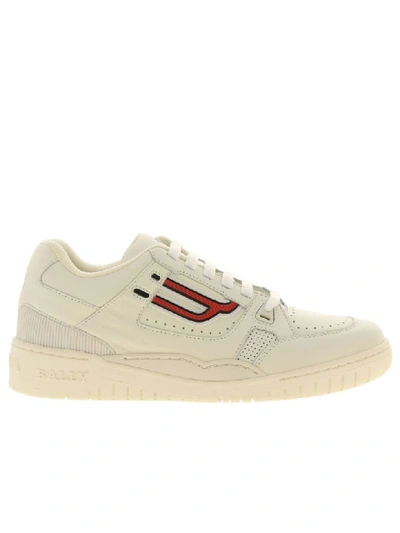 Shop Bally Sneakers In Leather With Micro Holes And Maxi Rubber Logo In White
