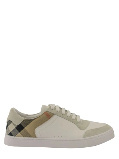 Shop Burberry Leather And House Check Sneakers In Optic White