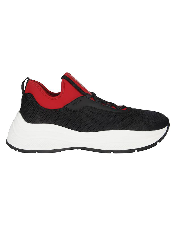 Prada Black & Red Knit Prax 01 Sneakers | ModeSens