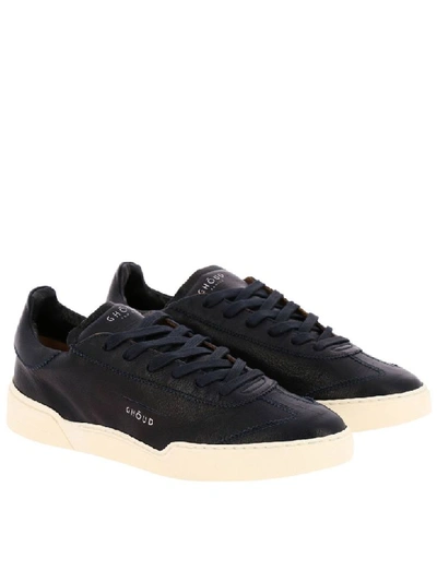 Shop Ghoud Sneakers Globo  Leather Sneakers With Rubber Sole And Logo In Navy