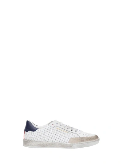 Shop Saint Laurent Classic Court In Perforated Leather Sneakers In Bianco