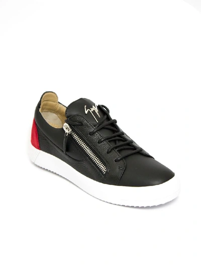 Shop Giuseppe Zanotti Black Leather Frankie Spot Sneakers In Nero+rosso
