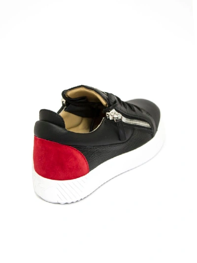 Shop Giuseppe Zanotti Black Leather Frankie Spot Sneakers In Nero+rosso