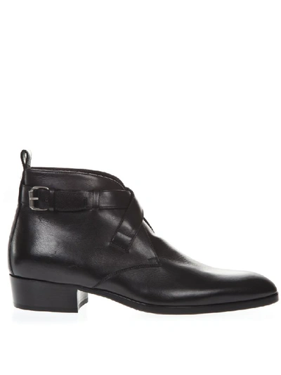 Shop Saint Laurent Black Wyatt Leather Ankle Boots