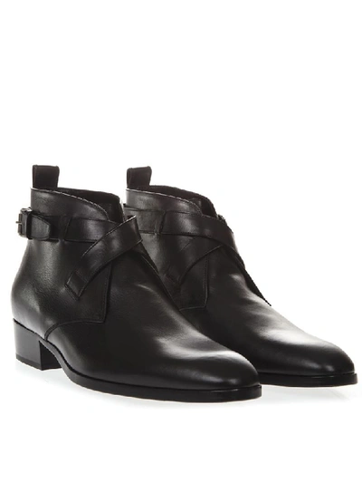 Shop Saint Laurent Black Wyatt Leather Ankle Boots