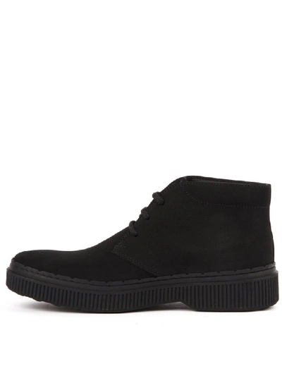 Shop Tod's Black Suede Laced Up Shoes