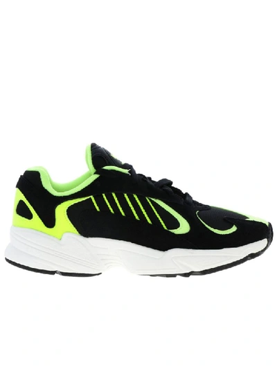 Shop Adidas Originals Sneakers In Fluo Suede And Net With Rubber Sole In Black