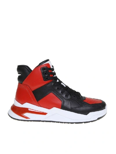 Shop Balmain B-ball Sneakers In Leather Red / Black