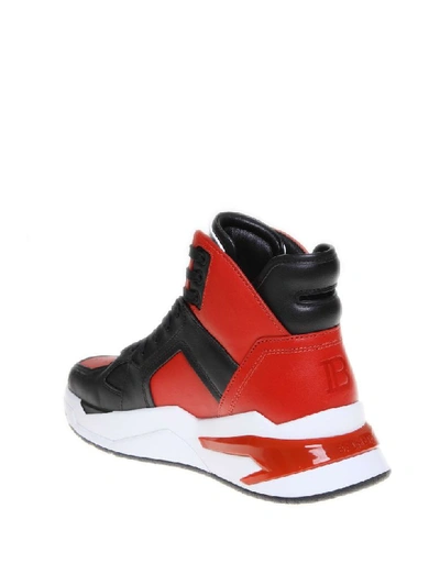 Shop Balmain B-ball Sneakers In Leather Red / Black