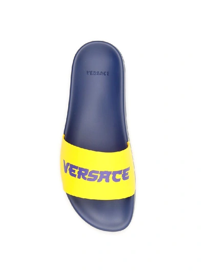 Shop Versace Pvc Logo Slides In Giallo Bluette (yellow)