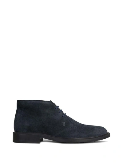 Shop Tod's Suede Oxford Boots In Blu