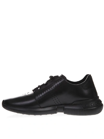 Shop Tod's Black Leather Holes Sneaker