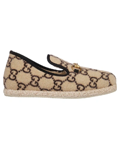 Shop Gucci Covered Wool Gg Loafers In Beige Ebony